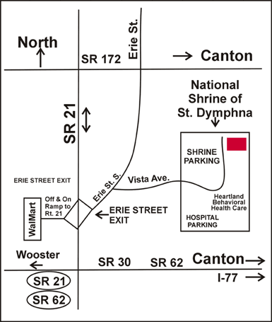 Map to The National Shrine of St. Dymphna